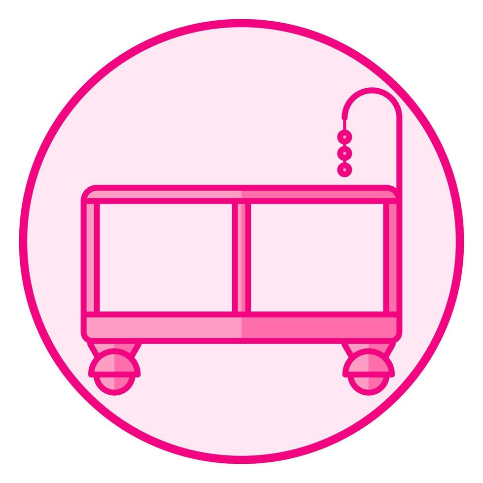 Playpen. Pink baby icon on a white background, line art vector design.