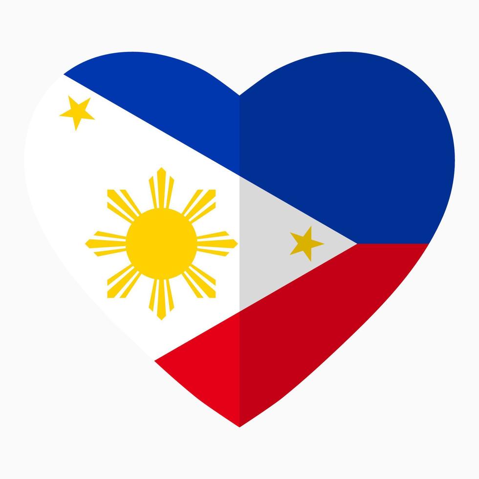 Flag of Philippines in the shape of Heart, flat style, symbol of love for his country, patriotism, icon for Independence Day. vector