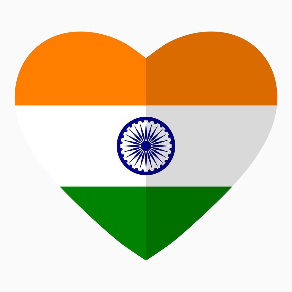 Flag of India in the shape of Heart, flat style, symbol of love for his country, patriotism, icon for Independence Day. vector