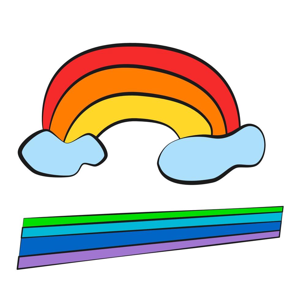 arco iris, icono, estilo de dibujo infantil. vector