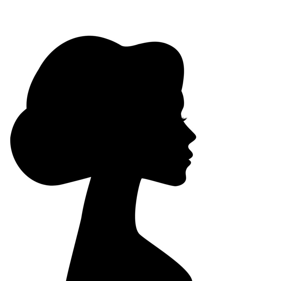 siluetas de perfil de mujer hermosa con peinado elegante, diseño vectorial de cara de mujer joven, cabeza de chica de belleza con cabello estilizado, retrato gráfico de dama de moda. vector