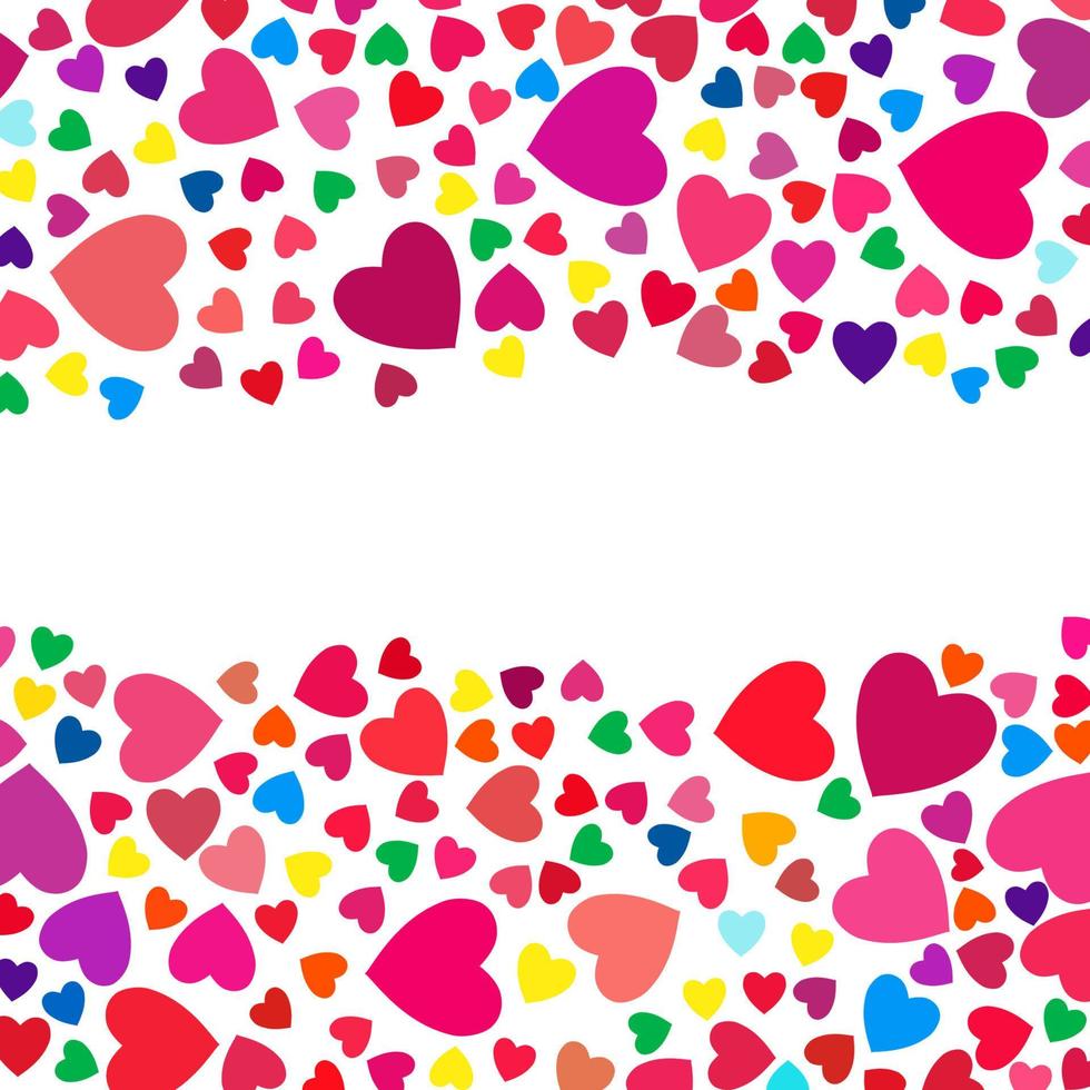 Colorful hearts border on a white background. vector