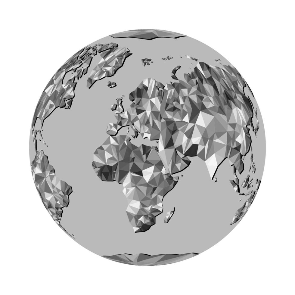 Globe with all continents World Map from triangles. Origami style. Vector polygonal pattern for your design.