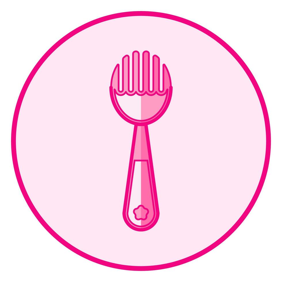 Fork. Pink baby icon on a white background, line art vector design.