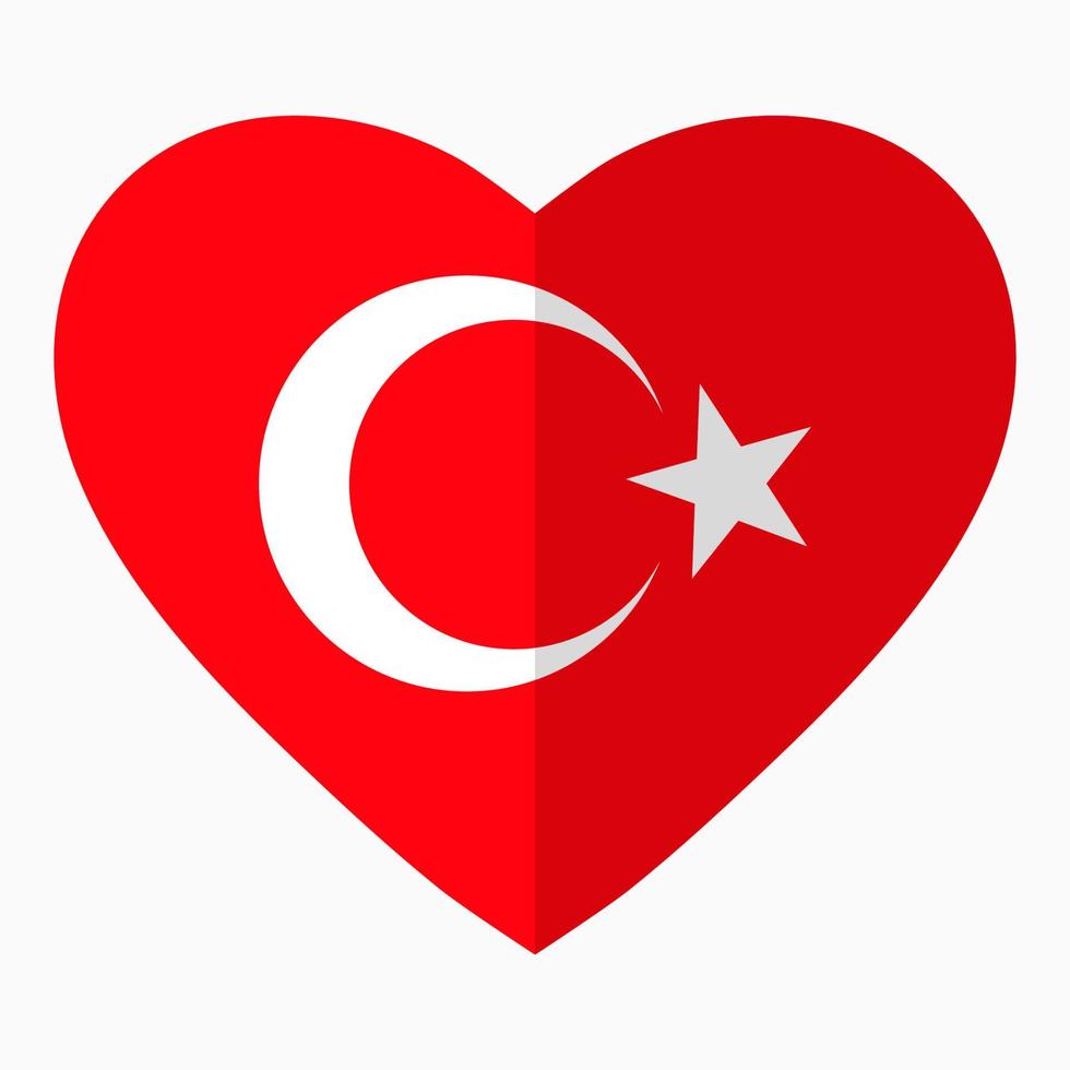 Flag of Turkey in the shape of Heart, flat style, symbol of love for his country, patriotism, icon for Independence Day. vector
