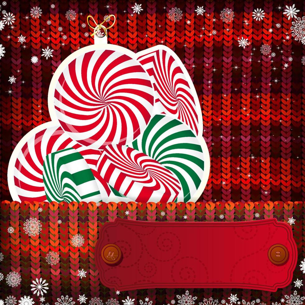 Christmas decorations on handmade knitted background. vector