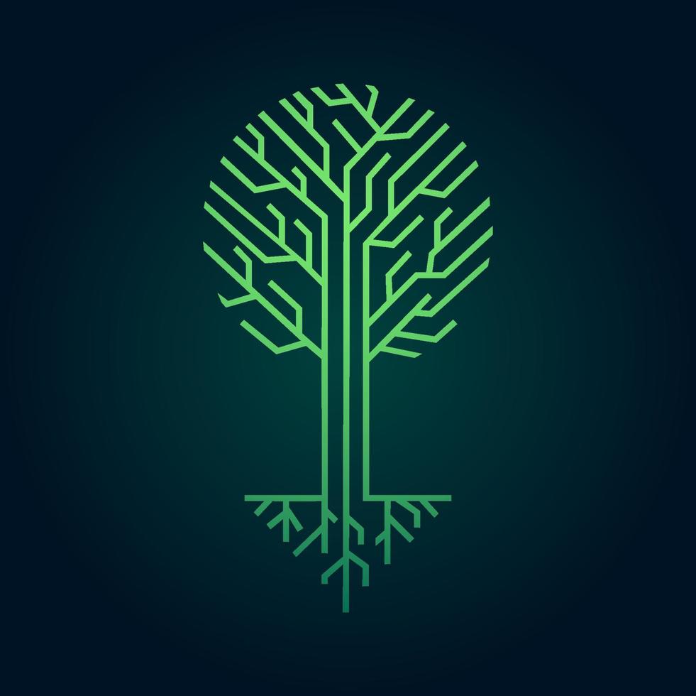 icono de vector de logotipo digital de circuito eléctrico de árbol tecnológico