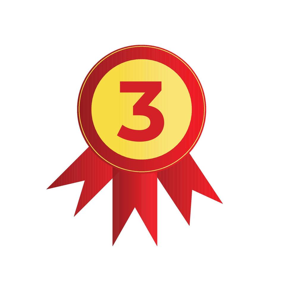 Premium award ribbon batch icon, simple vector illustration, Number three.