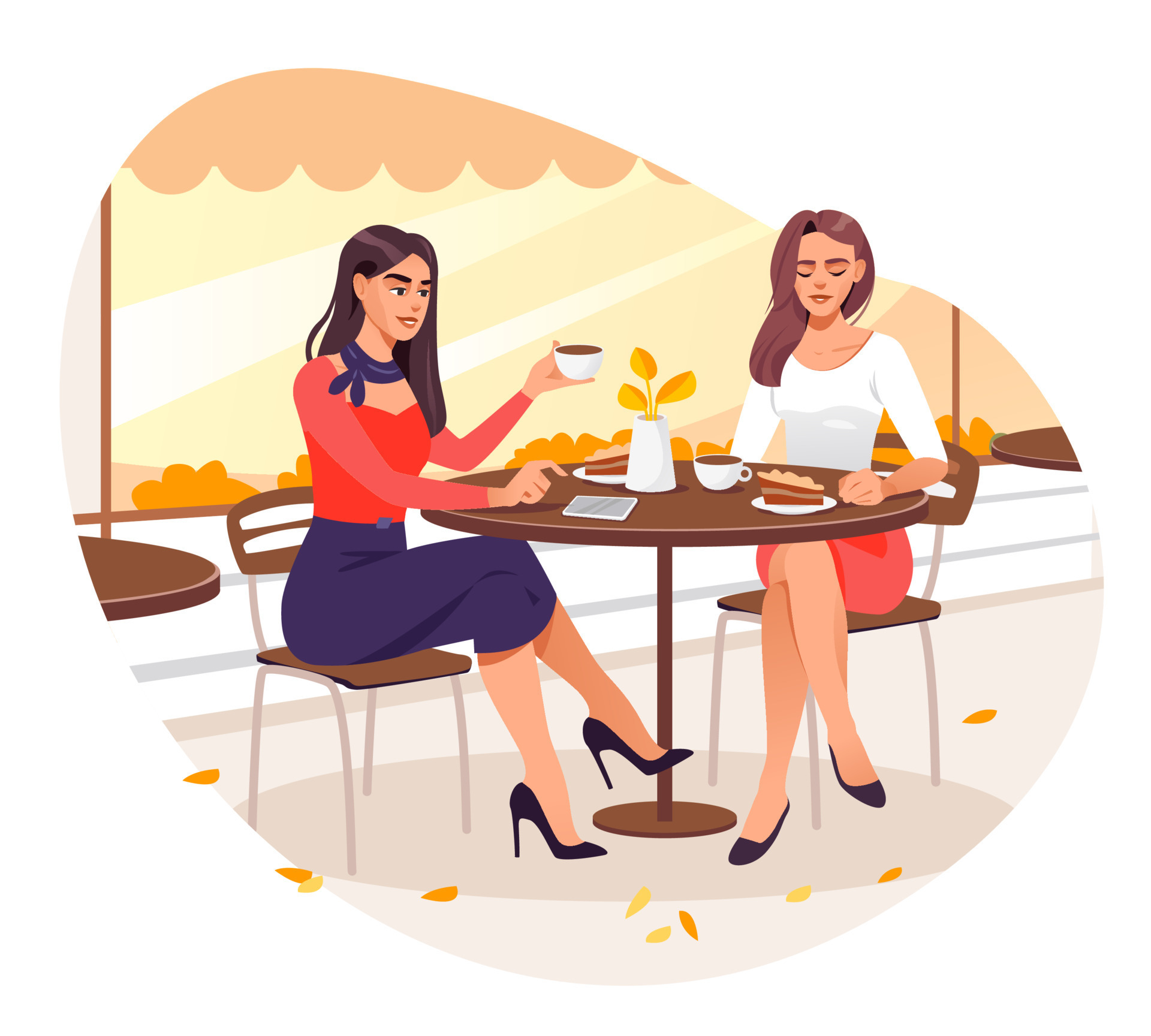 Girls drink coffee in a coffee shop in the fall. The girls are talking while sitting on the terrace of the cafeteria. Cartoon vector illustration 10552784 Vector Art at Vecteezy Girls drink coffee in a coffee shop in the fall. The girls are talking while sitting on the terrace of the cafeteria. Cartoon vector illustration 10552784 Vector Art at Vecteezy