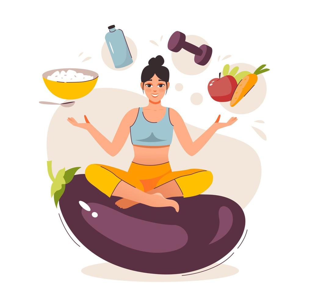 Nutritionist concept. Weight loss program. Concept of healthy food, meal planning, nutrition consultation, balance diet program.  Flat vector illustration