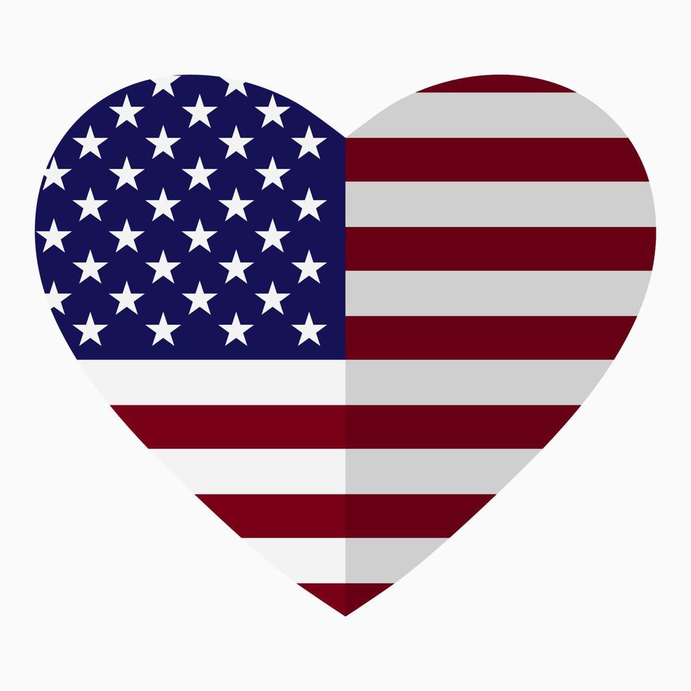 Flag of America in the shape of Heart, flat style, symbol of love for his country, patriotism, icon for Independence Day. vector