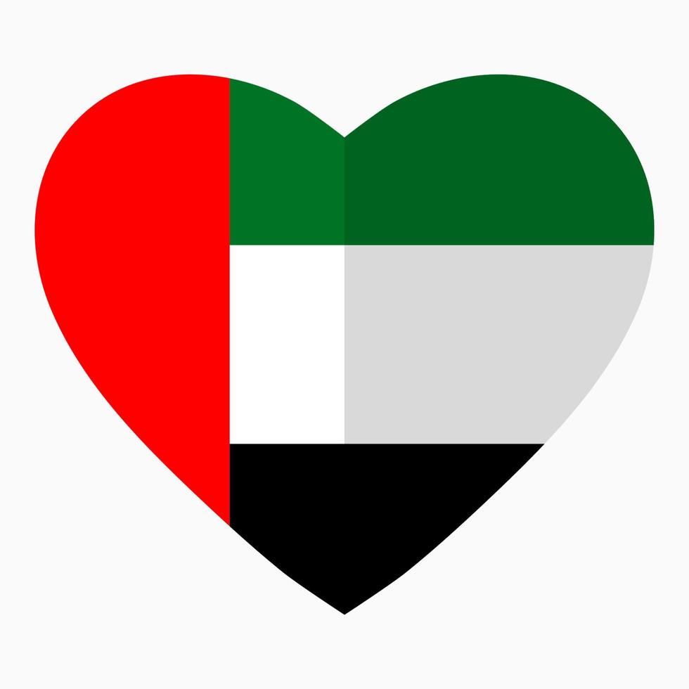 Flag of UAE in the shape of Heart, flat style, symbol of love for his country, patriotism, icon for Independence Day. vector