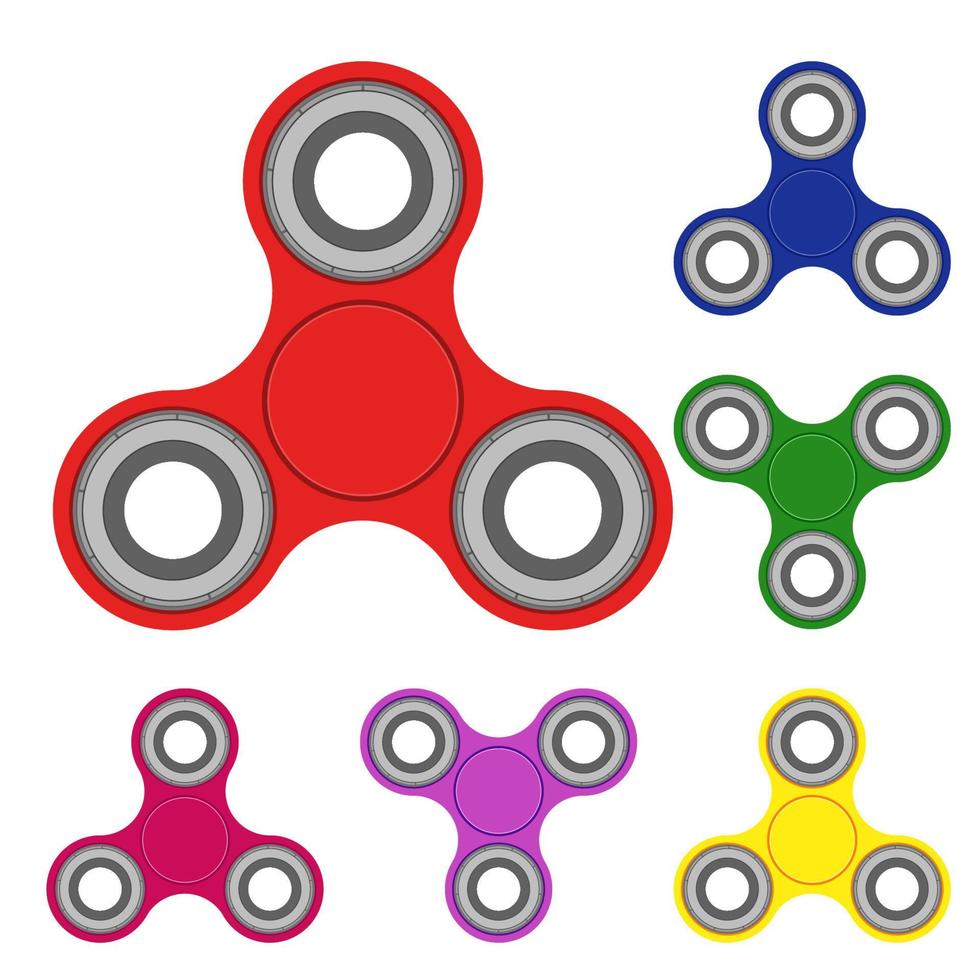 Fidget hand finger spinner stress relieving, colorful toy for removing anxiety and increasing concentration. vector