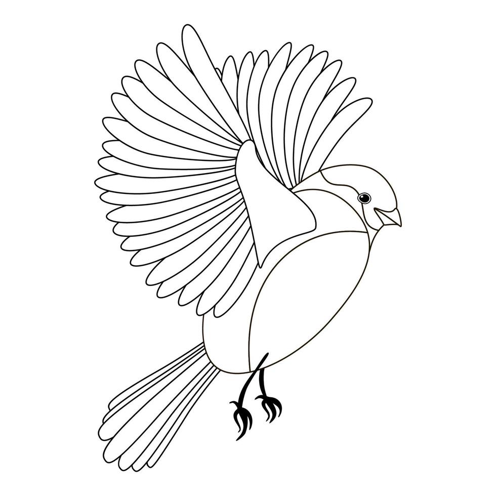 Line flying cute bird, coloring style isolated on white background, vector sign.