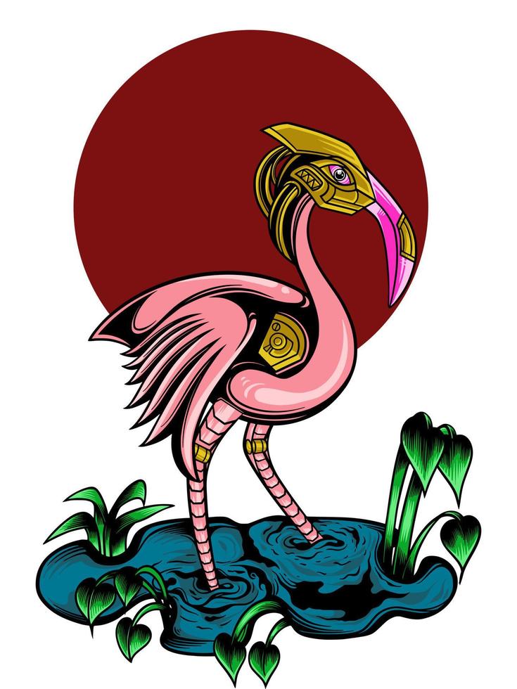 flamingo robot illustration vector