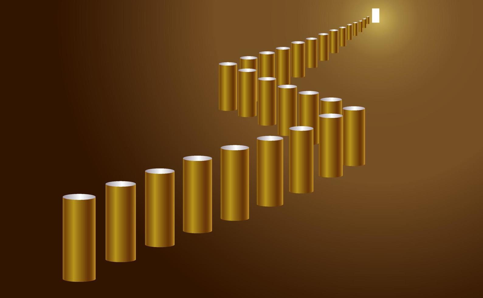 The concept of the path to success on a gold background. Staircase up in a tube style vector