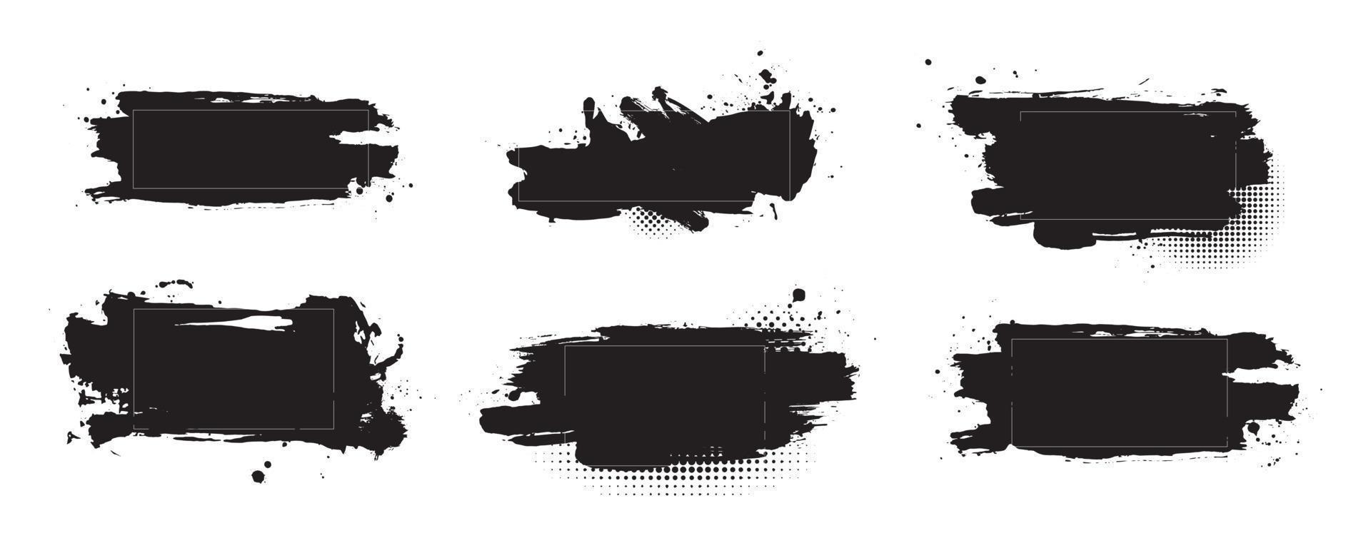 trazos de tinta abstractos para espacio de copia de texto y plantillas de título de póster. elementos de diseño del tercio inferior de trazo de pincel y salpicaduras de tinta con adornos de patrón de semitonos de puntos. vector