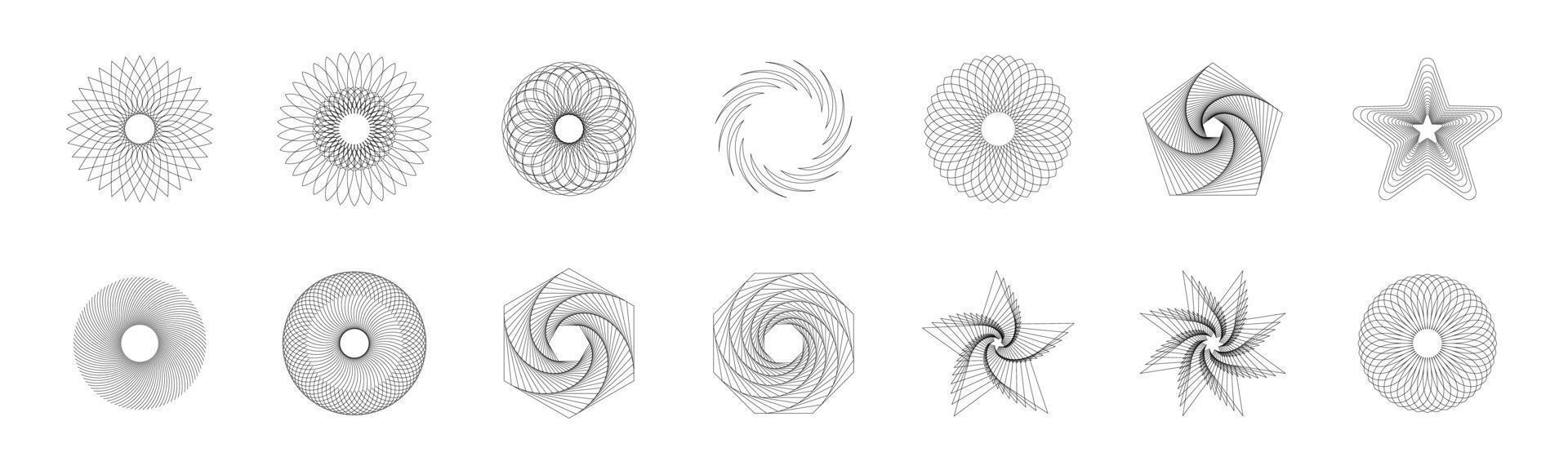 conjunto de estilo de estructura alámbrica abstracta de los años 80. tecnología retro futurista en línea de cuadrícula para elemento gráfico. colección de formulario de diseño de ilustración de malla 3d vector