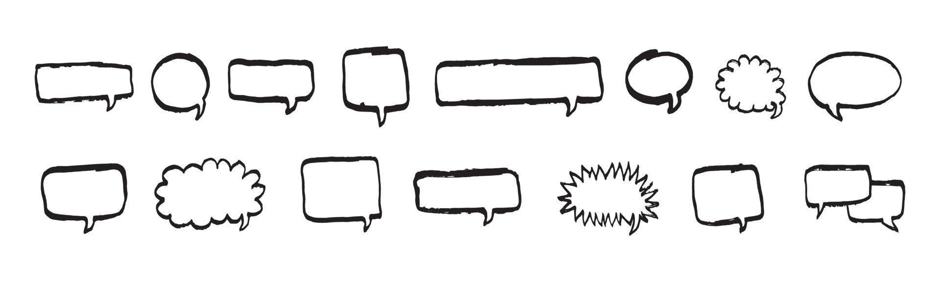 set of empty speech bubble text in hand drawn illustration.collection of blank copy space conversation for comic and design element. a simple line balloon text design vector