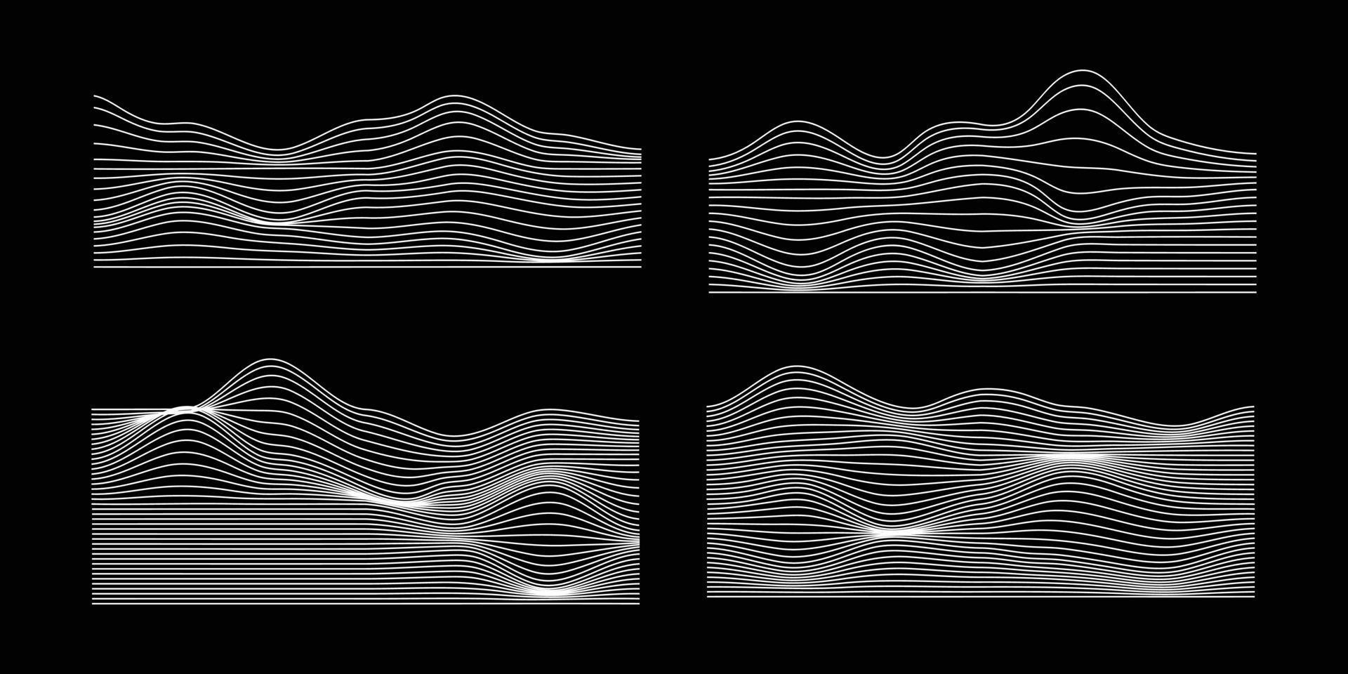 Set of abstract wireframe 80s style. Retro futuristic technology in grid line for graphic element. Collection of 3D mesh illustration design form vector