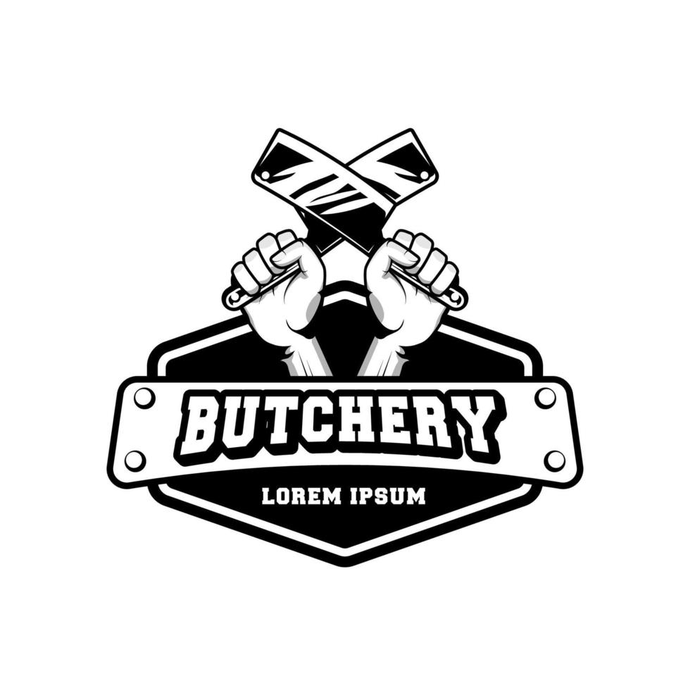 Butchery logo design template in rustic retro vintage style vector