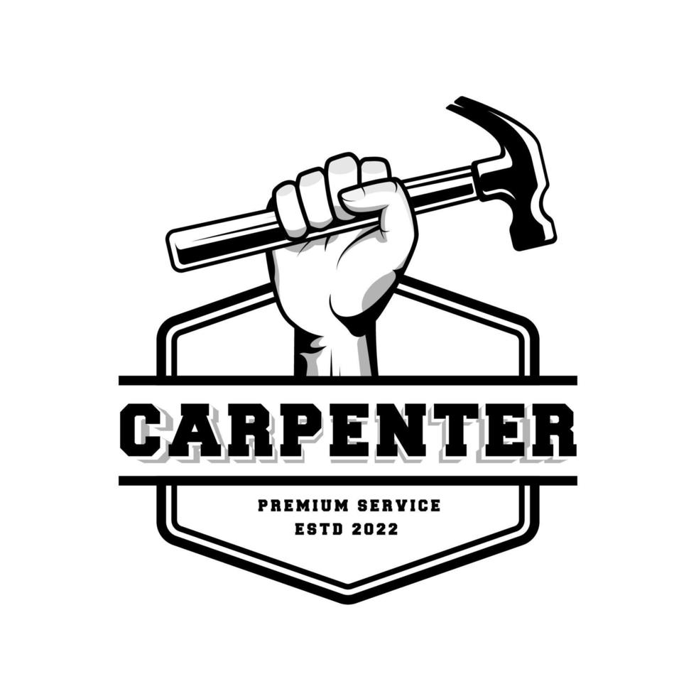 Carpenter logo design in rustic retro vintage style. Handyman logo design vector