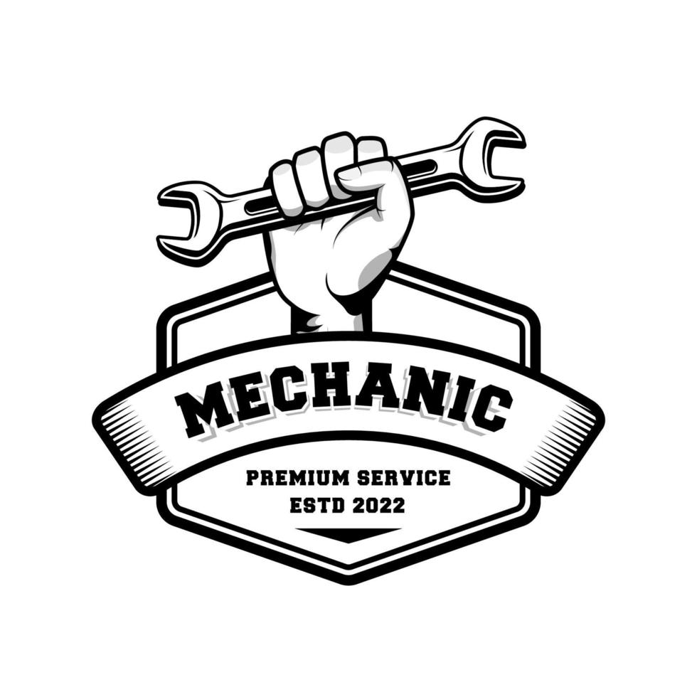 Mechanic badge logo design in retro style. Plumber logo design template vector