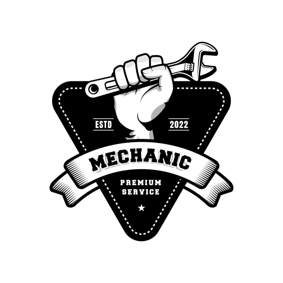 Mechanic badge logo design in retro style. Plumber logo design template vector