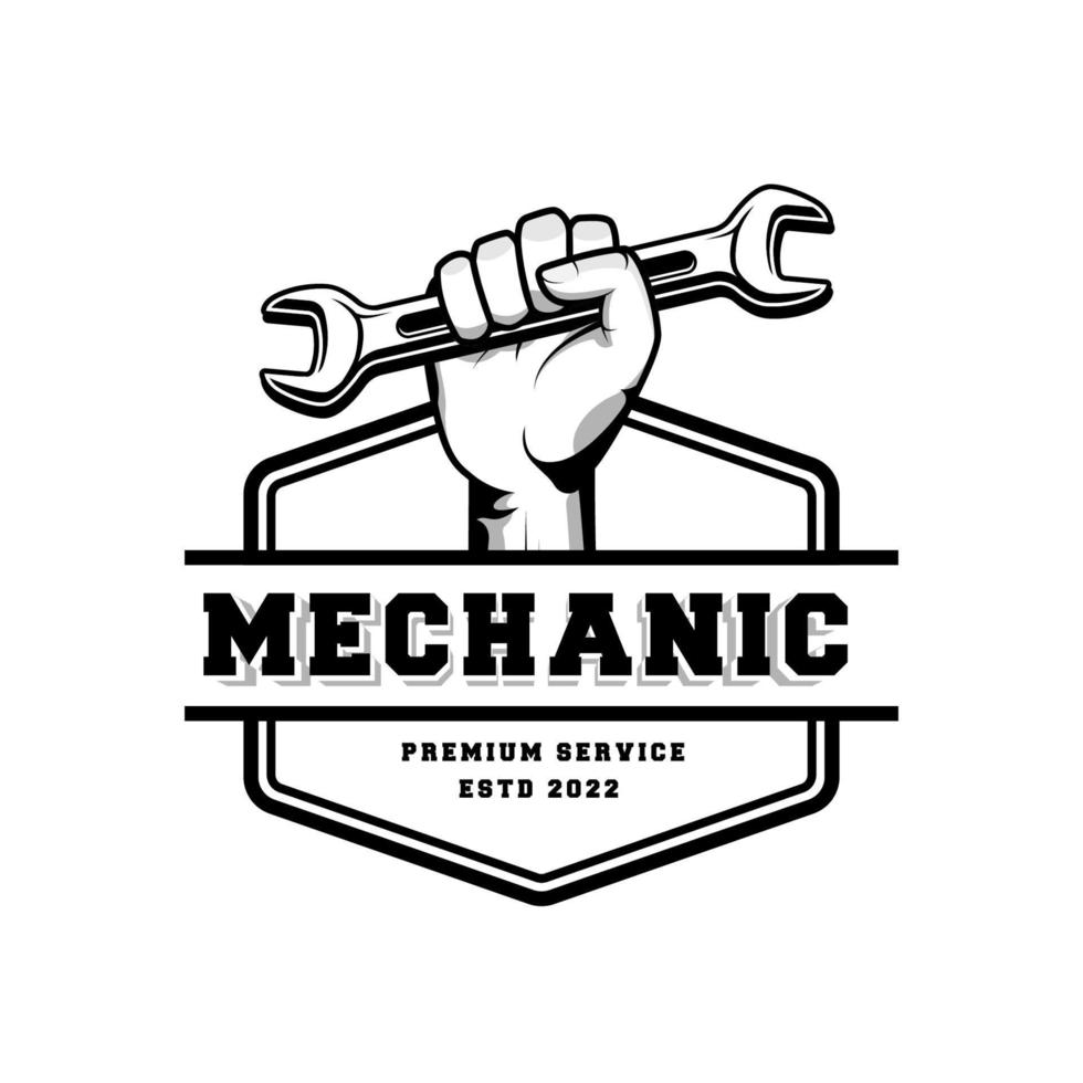 Mechanic badge logo design in retro style. Plumber logo design template vector