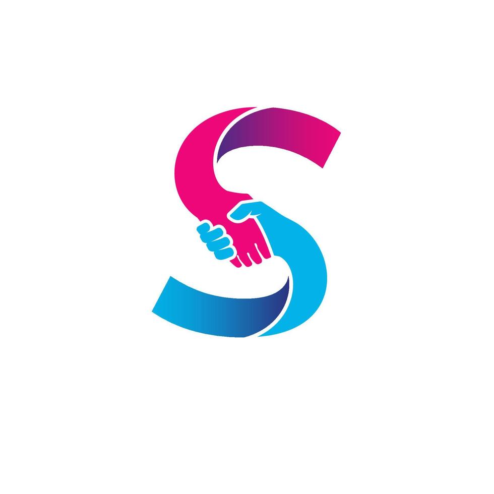 handshake logo isolated on letter S alphabet. Business partnership and union logo design vector