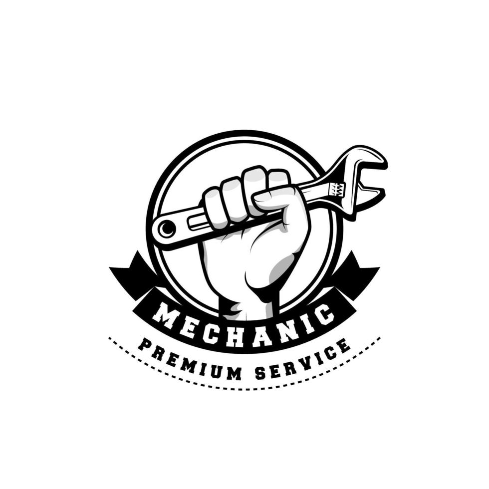 Mechanic badge logo design in retro style. Plumber logo design template vector