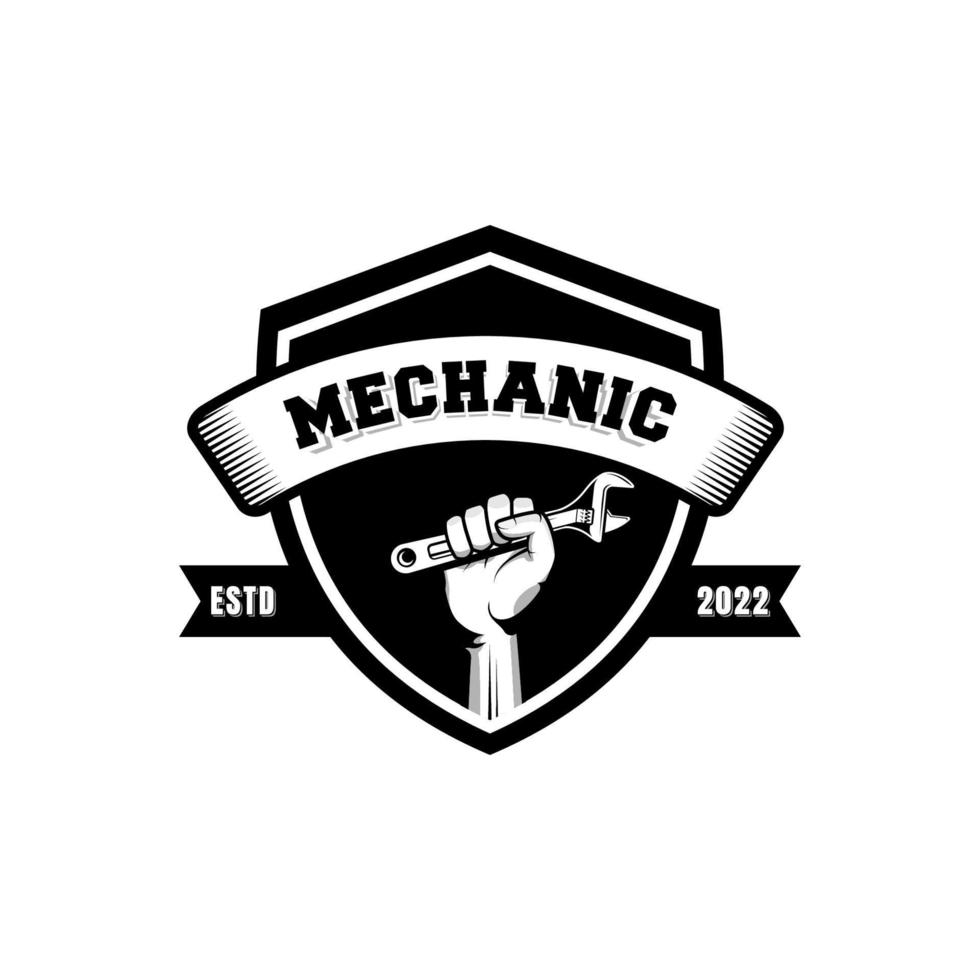 Mechanic badge logo design in retro style. Plumber logo design template vector