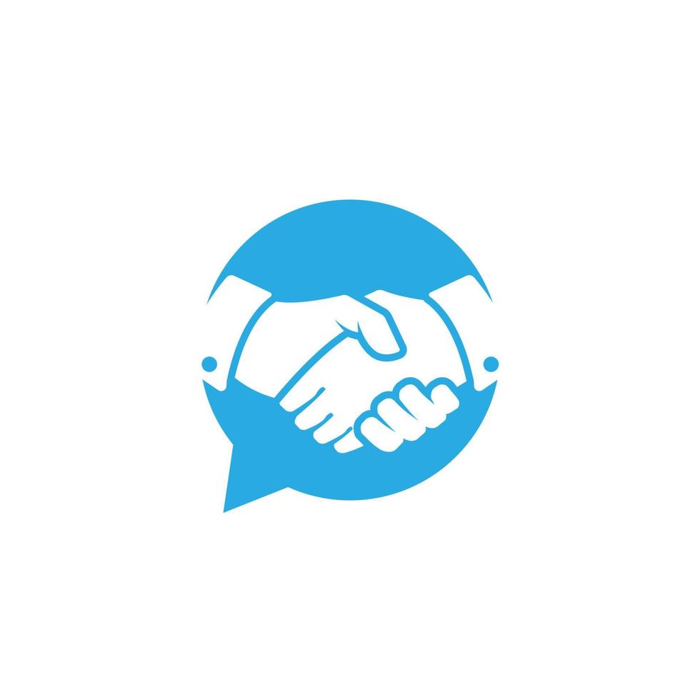 Partnership discussion logo design. Handshake isolated on bubble chat illustration vector