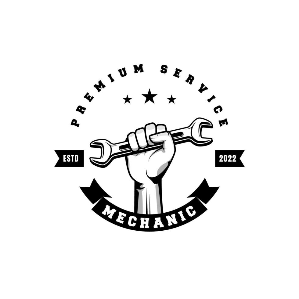 Mechanic badge logo design in retro style. Plumber logo design template vector