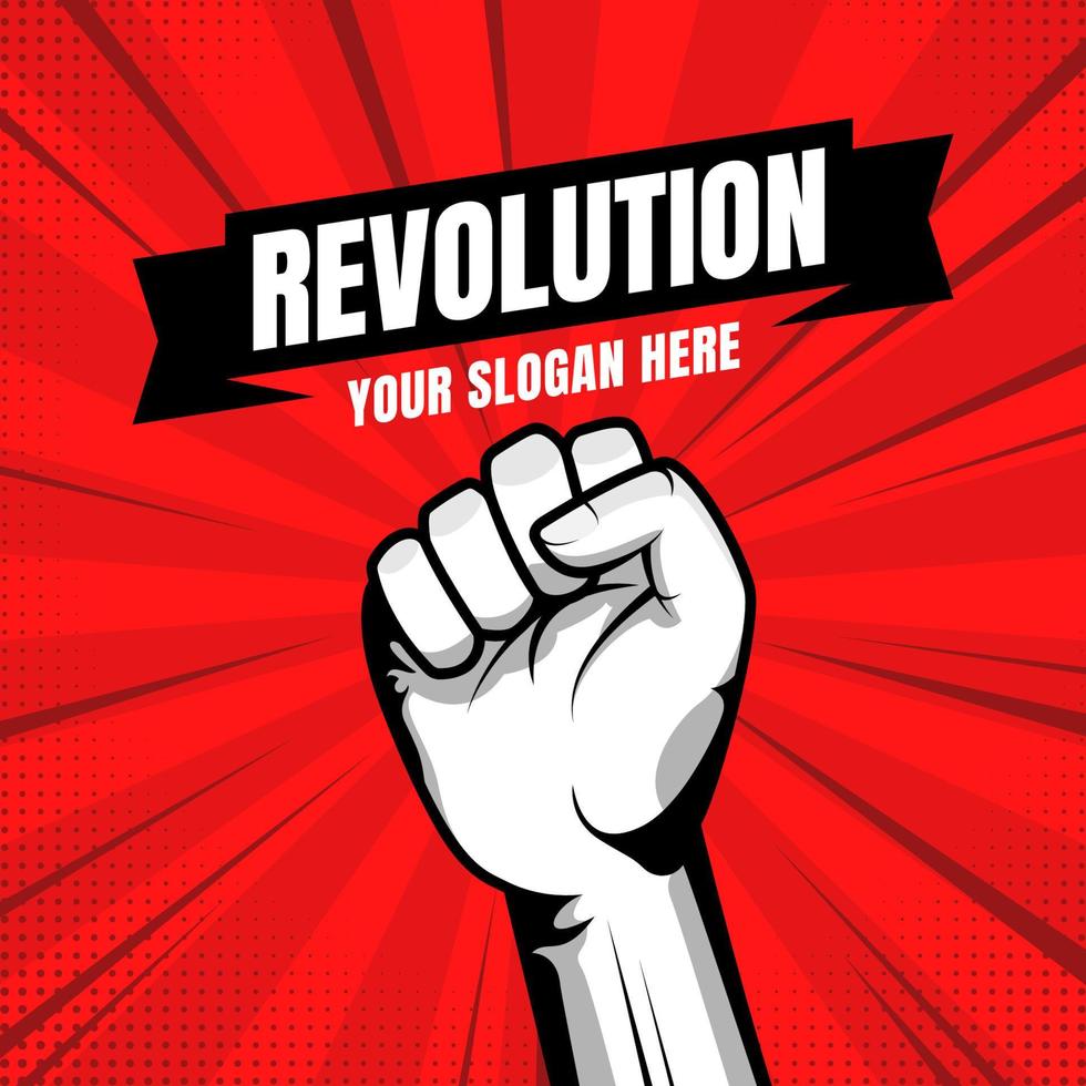 Revolution illustration for poster design. Clenched fist hand vector silhouette.