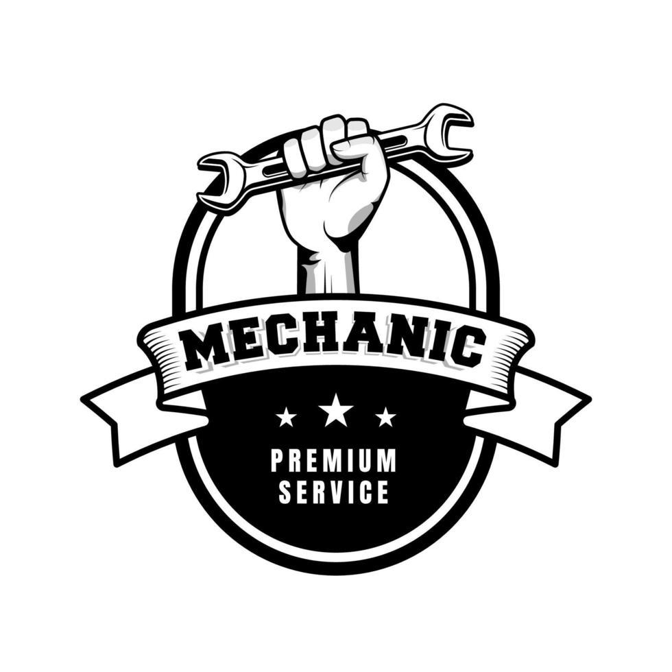 Mechanic badge logo design in retro style. Plumber logo design template vector