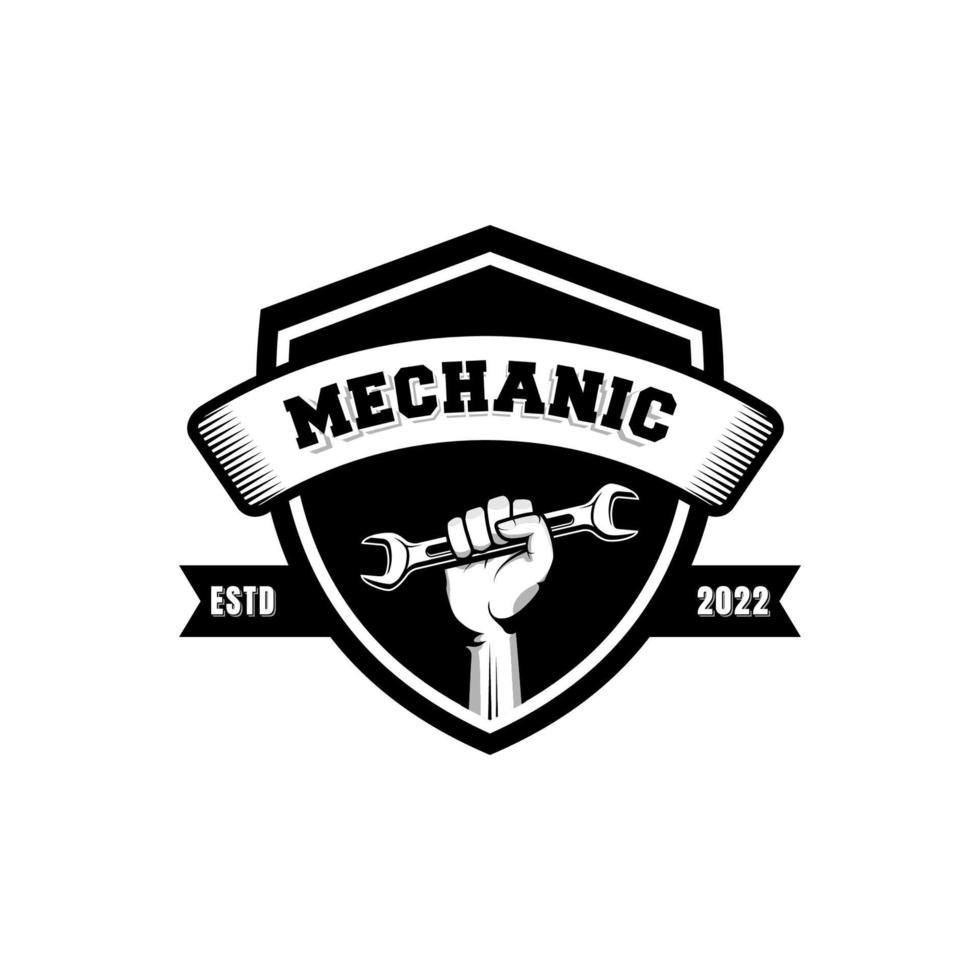 Mechanic badge logo design in retro style. Plumber logo design template vector