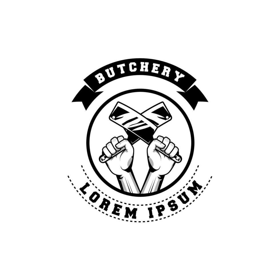 Butchery logo design template in rustic retro vintage style vector