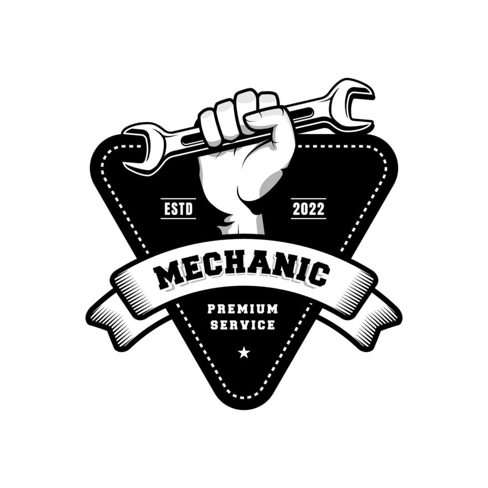 Mechanic badge logo design in retro style. Plumber logo design template vector