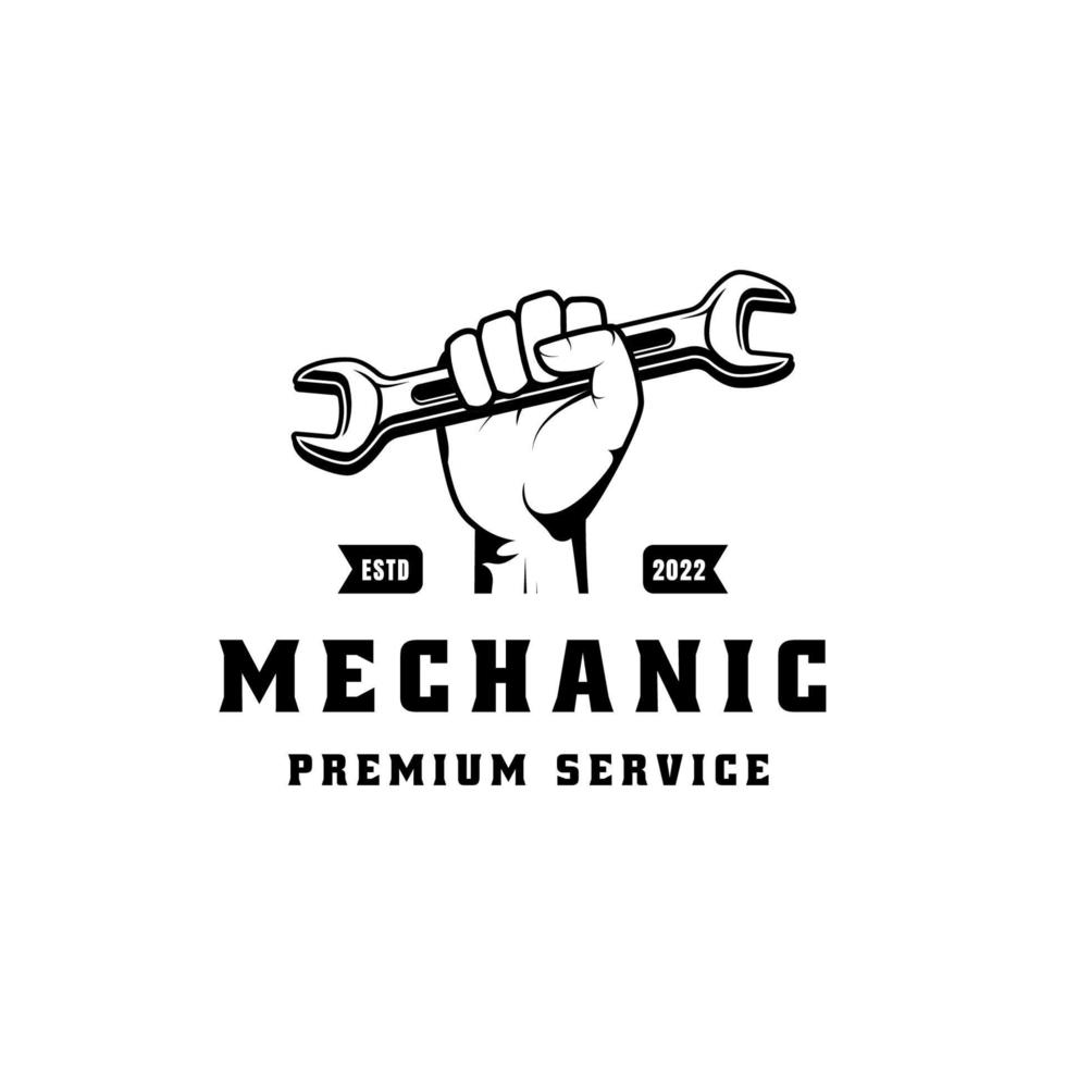 Mechanic badge logo design in retro style. Plumber logo design template vector