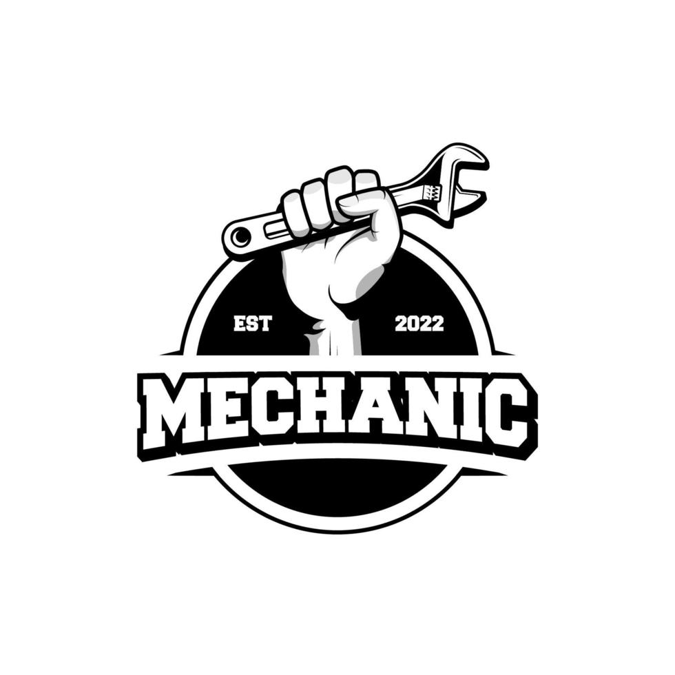 Mechanic badge logo design in retro style. Plumber logo design template vector