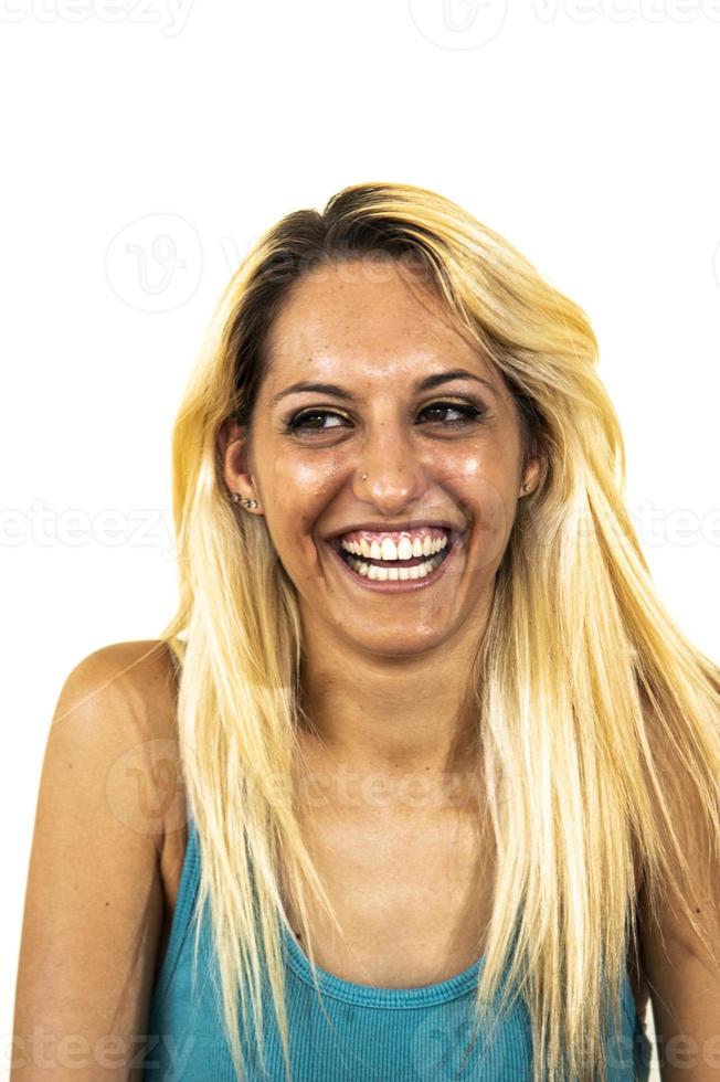long hair blonde girl smiling happy photo