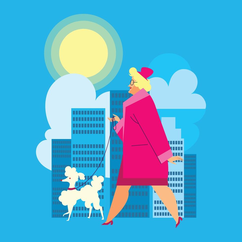 A Woman with Her White Dog vector