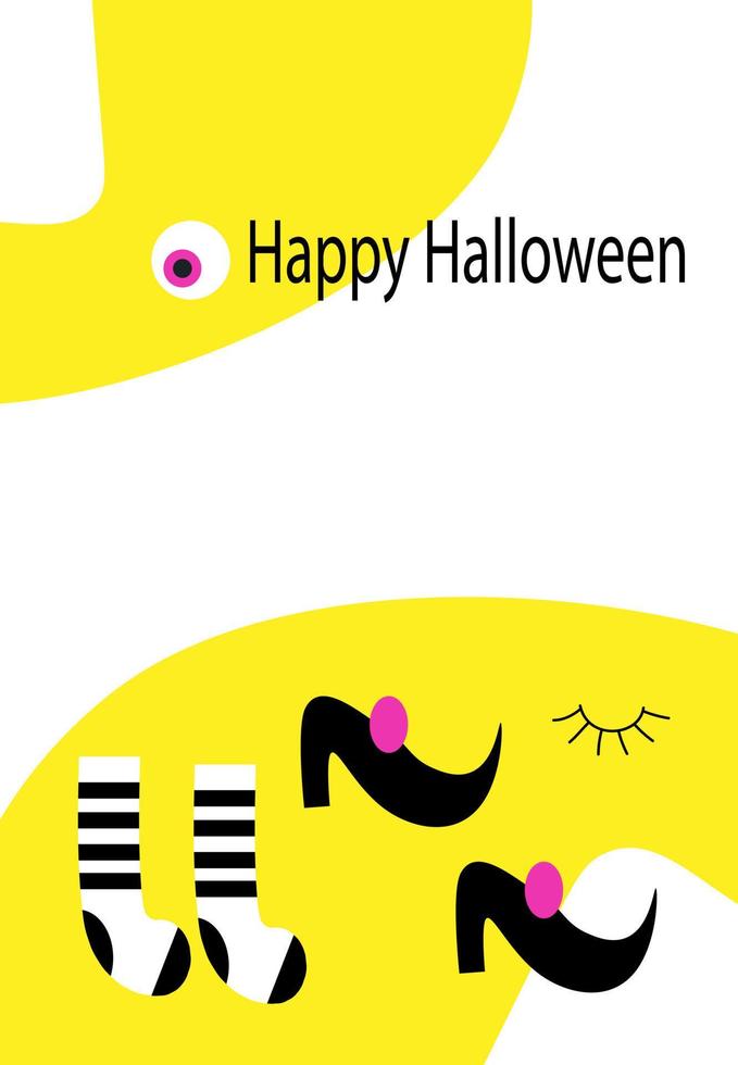 Linda tarjeta vectorial de Halloween. sombrero de bruja y zapatos. colección de garabatos con decoraciones navideñas. divertida tarjeta de felicitación rosa de halloween. vector