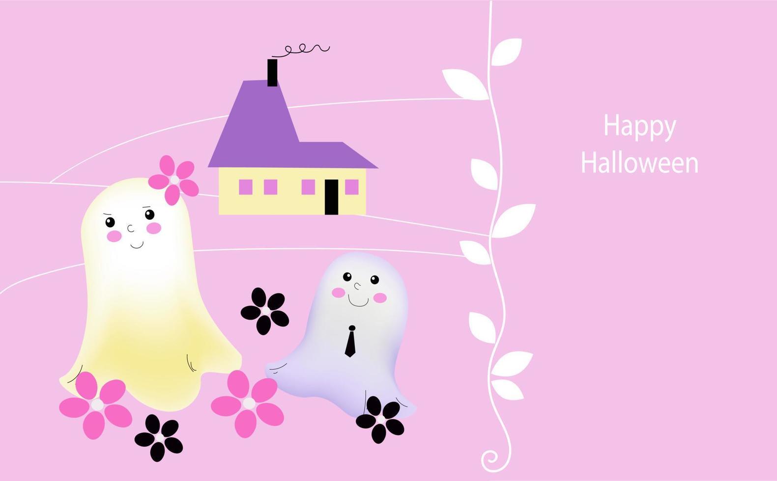 Set of kawaii cute funny happy ghosts, vector