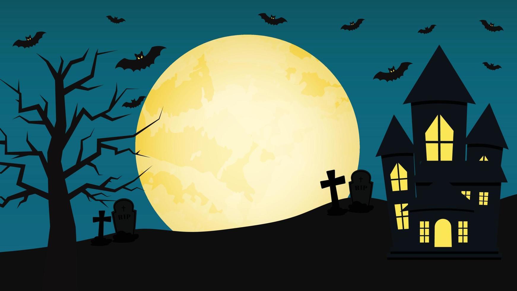 Halloween background in flat design with ghost house vector