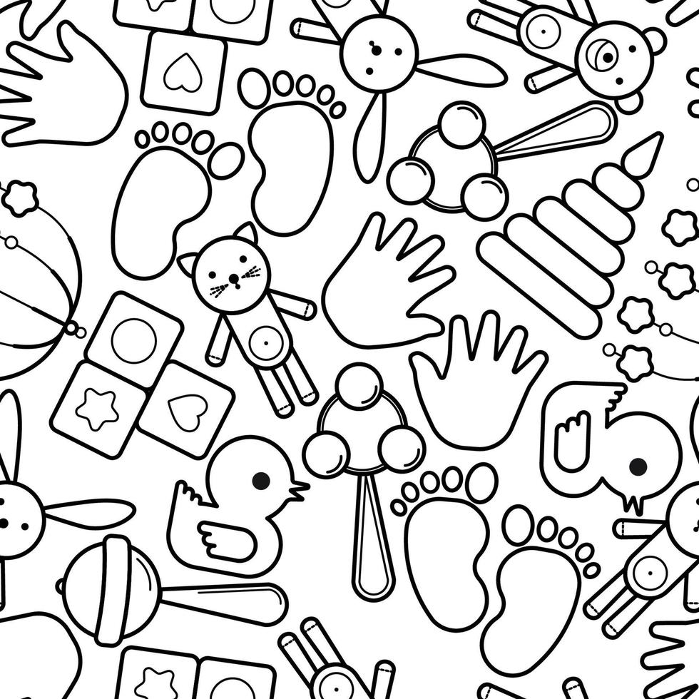 Cute baby seamless pattern, isolated line art decoration background. vector