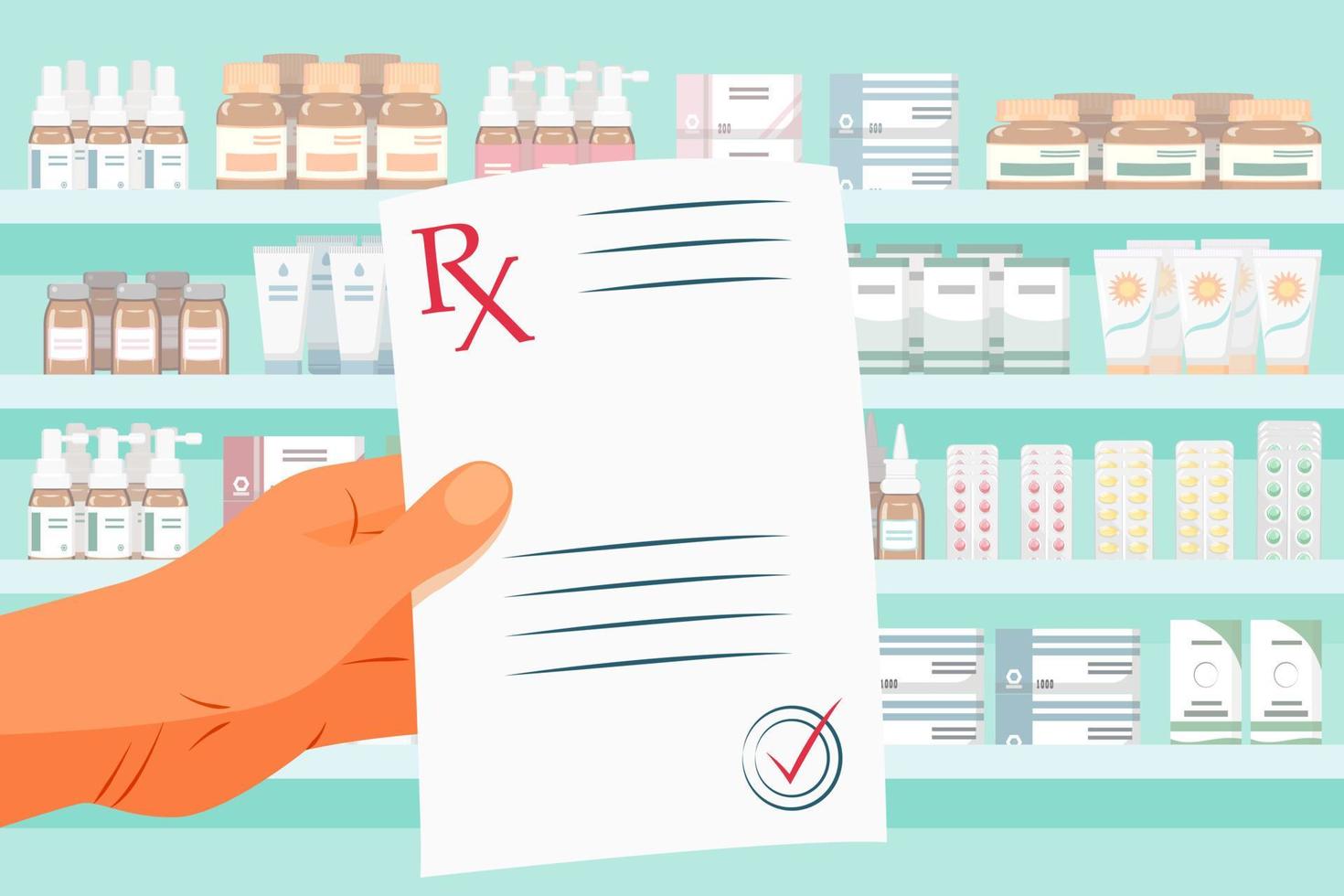 Document for pharmacist with seal. List of medicines for purchases. Sale of antibiotics. vector