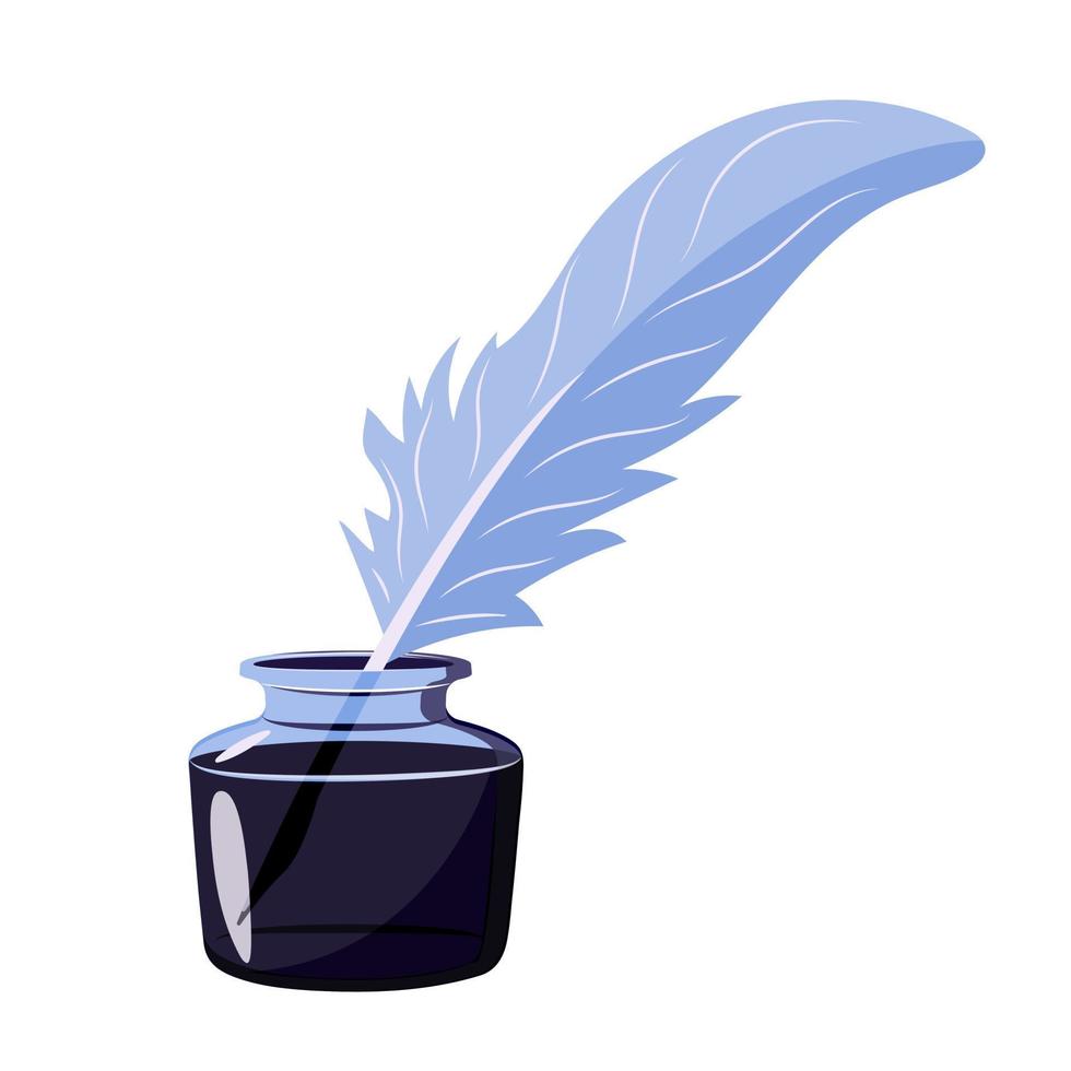 tintero con pluma. utensilios de escritura antiguos al estilo de las caricaturas. vector