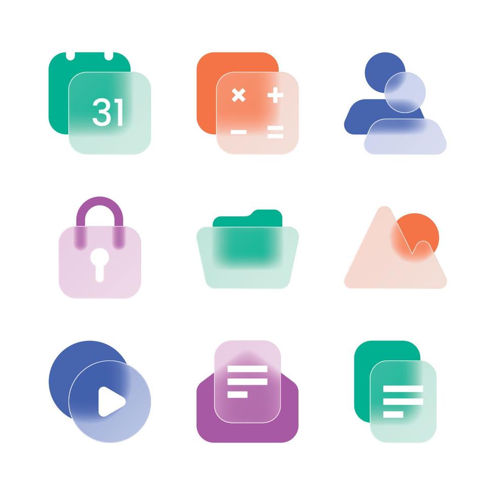 Glassmorphism General UI Icons vector